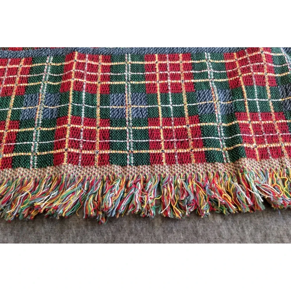 Goodwin Weavers Tapestry Throw Blanket Christmas 100% Cotton Plaid Green Red USA